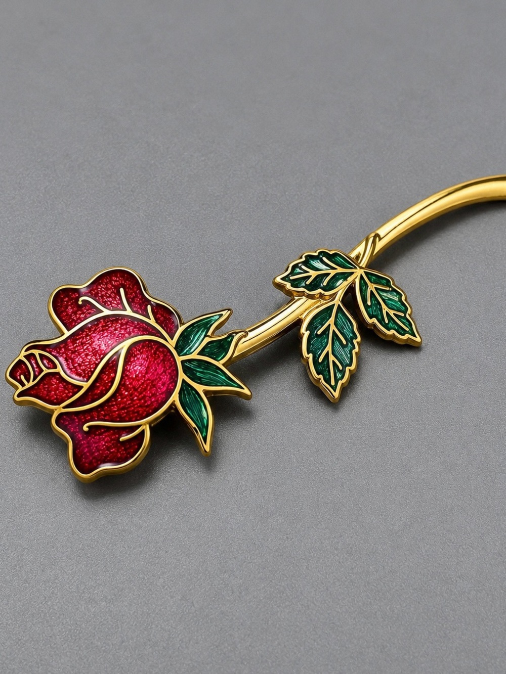 Vintage Cloisonné Red Rose brooch #cz561